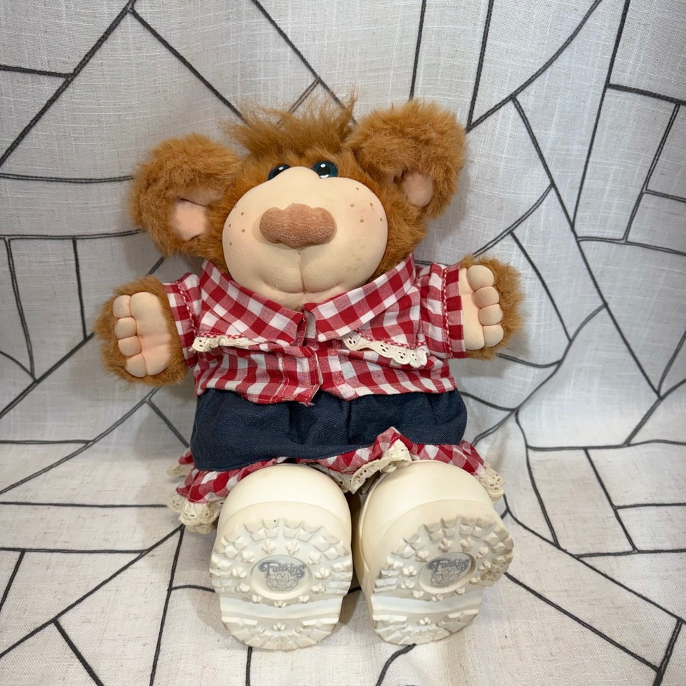 FurSkins Plush‎ Doll 15" Brown Vintage Xavier Roberts Gingham Outfit Boots